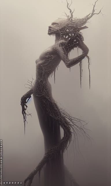 Bioluminescent Deity in a Decaying Landscape