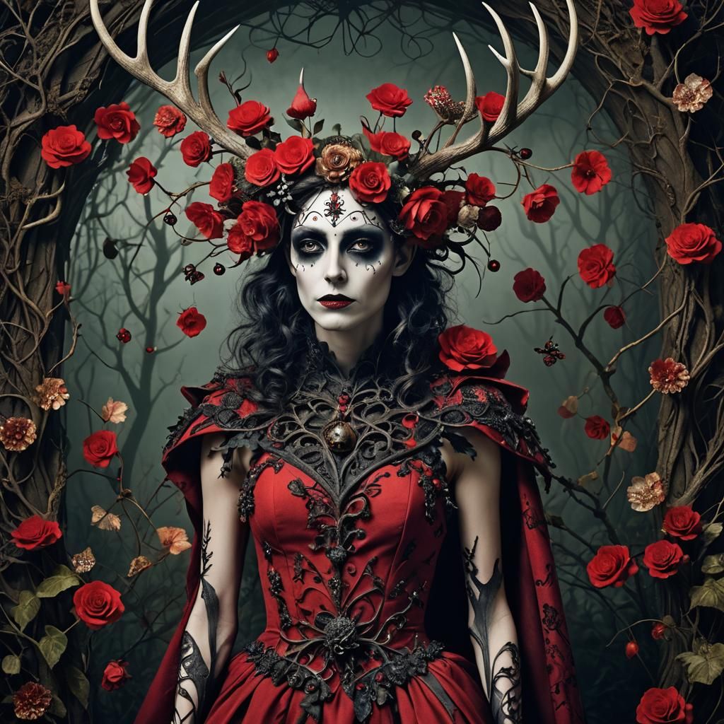 Tim Burton Fairy Fashion Photograph with Antlers
