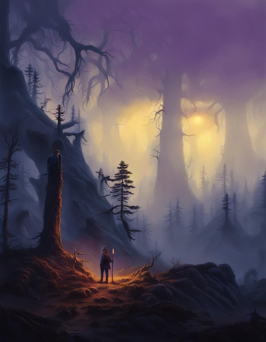 Brooding Warrior in Dark Fantasy Forest