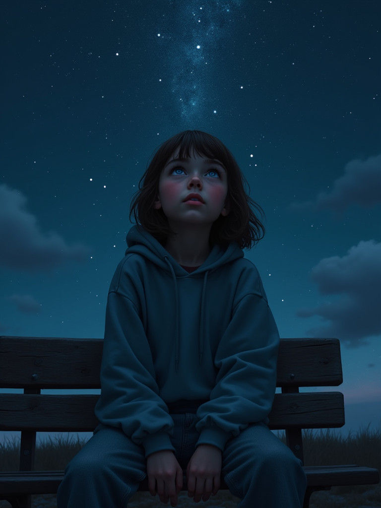 Girl Gazing at Stars in Atmospheric Style