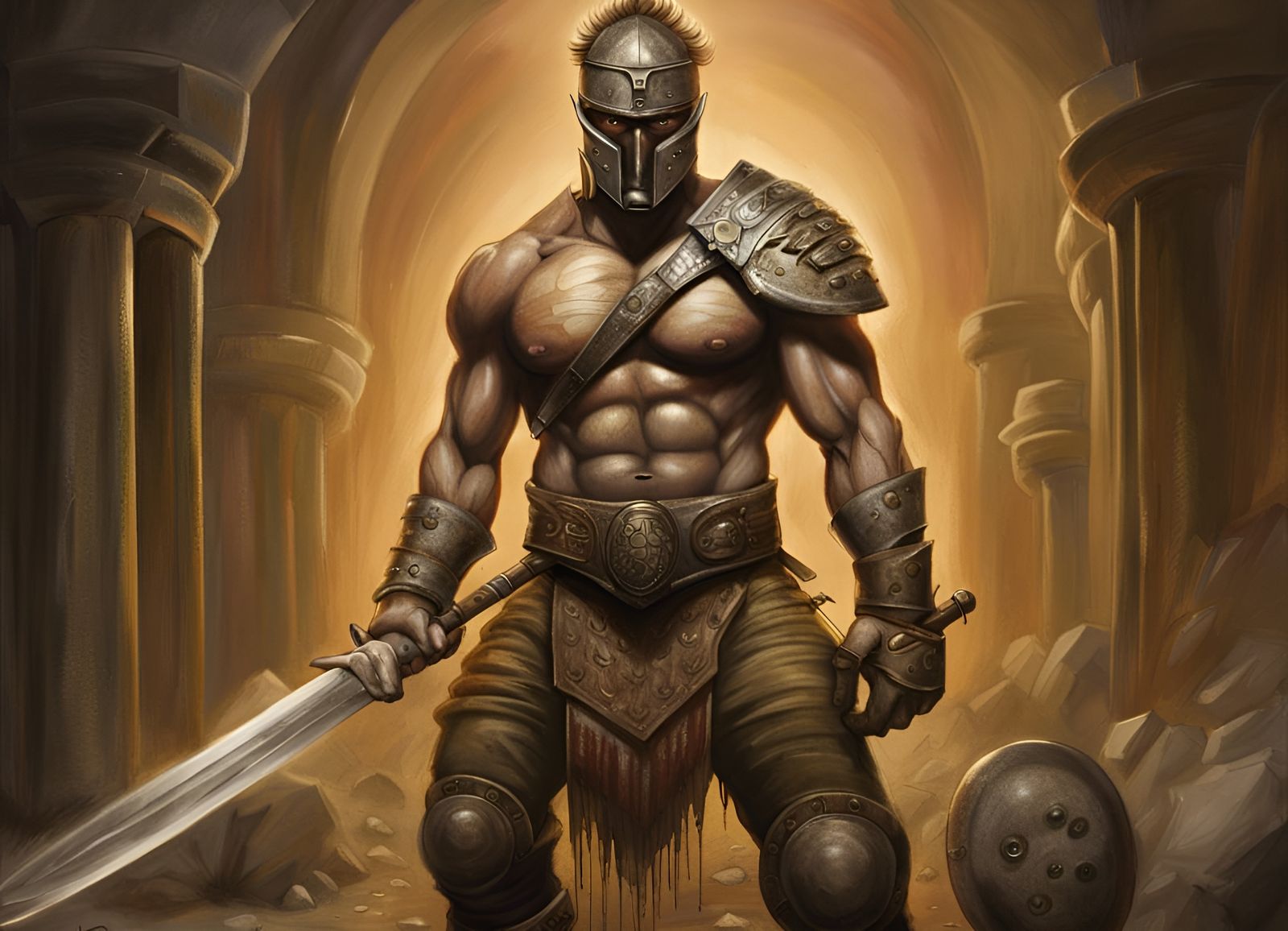 Eyepatched Gladiator Warrior in Earth Tones