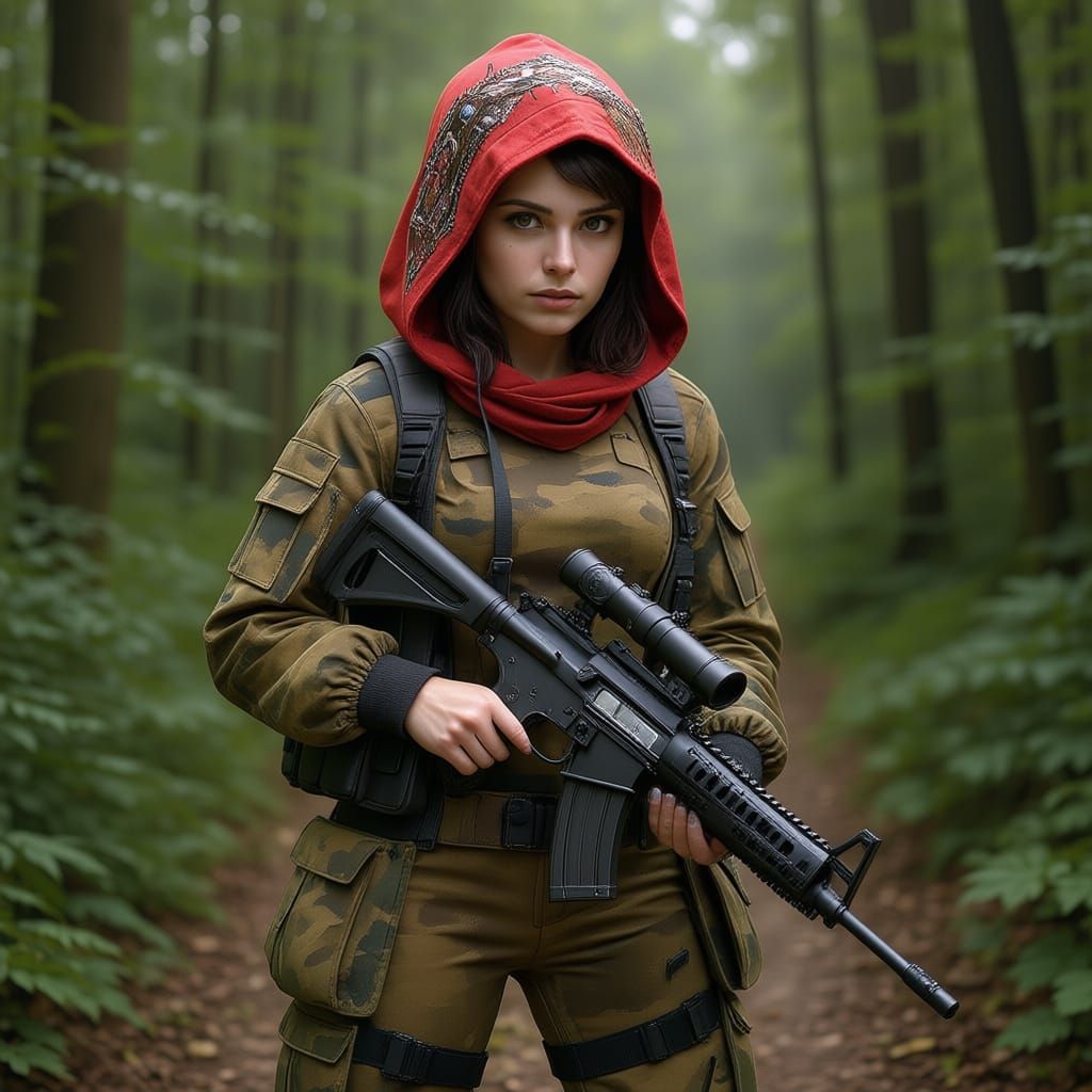 Armed Little Red Riding Hood in DPM Camo