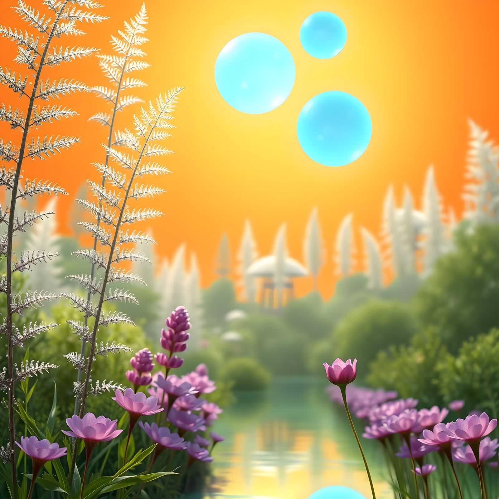 Luminous Garden Amidst Celestial Landscapes