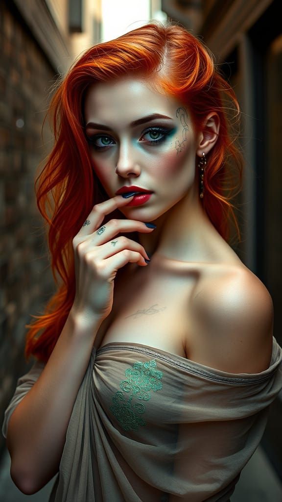 Sensual Urban Goddess in Emerald and Turquoise Glitter Body....