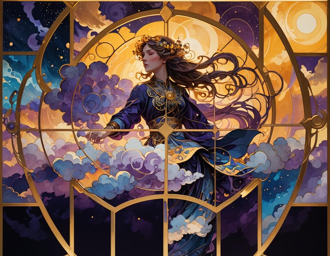 Dark Fantasy Art: Geometric Shapes in Vivid Sky