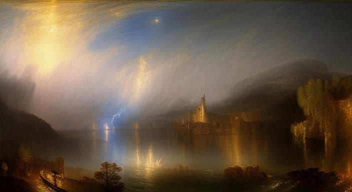 Dramatic Castle Thunderstorm in Dark Fantasy Art