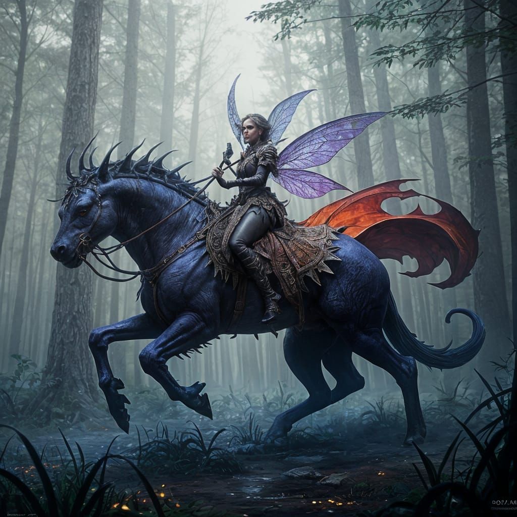Fairy Riding a Monster in Detailed Matte Painting