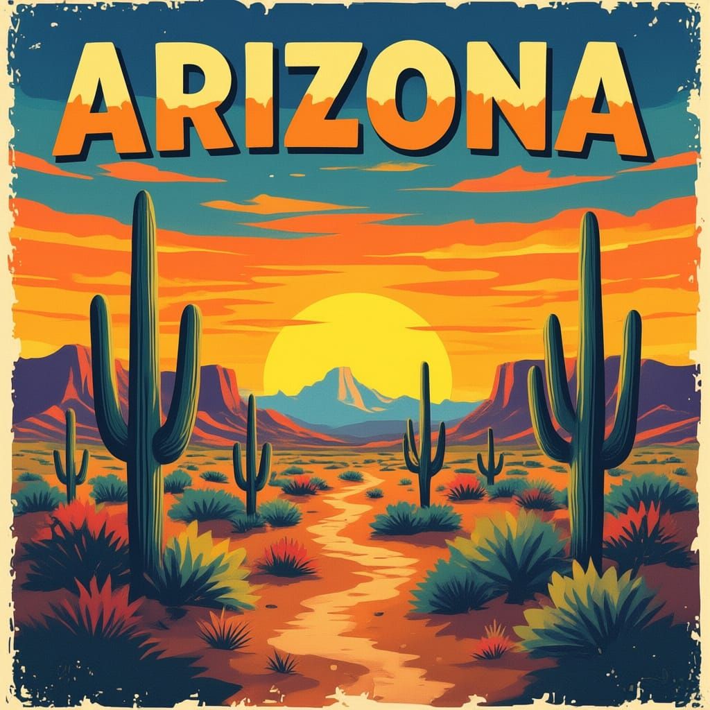 Vibrant Pop Modern Arizona Desert Sunset Poster Art