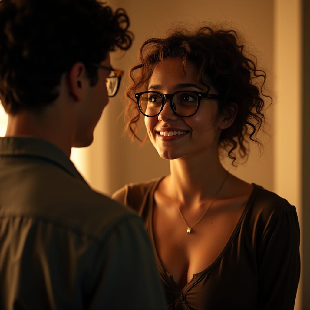 Chubby Woman with Loving Smile, Cinematic Film Still