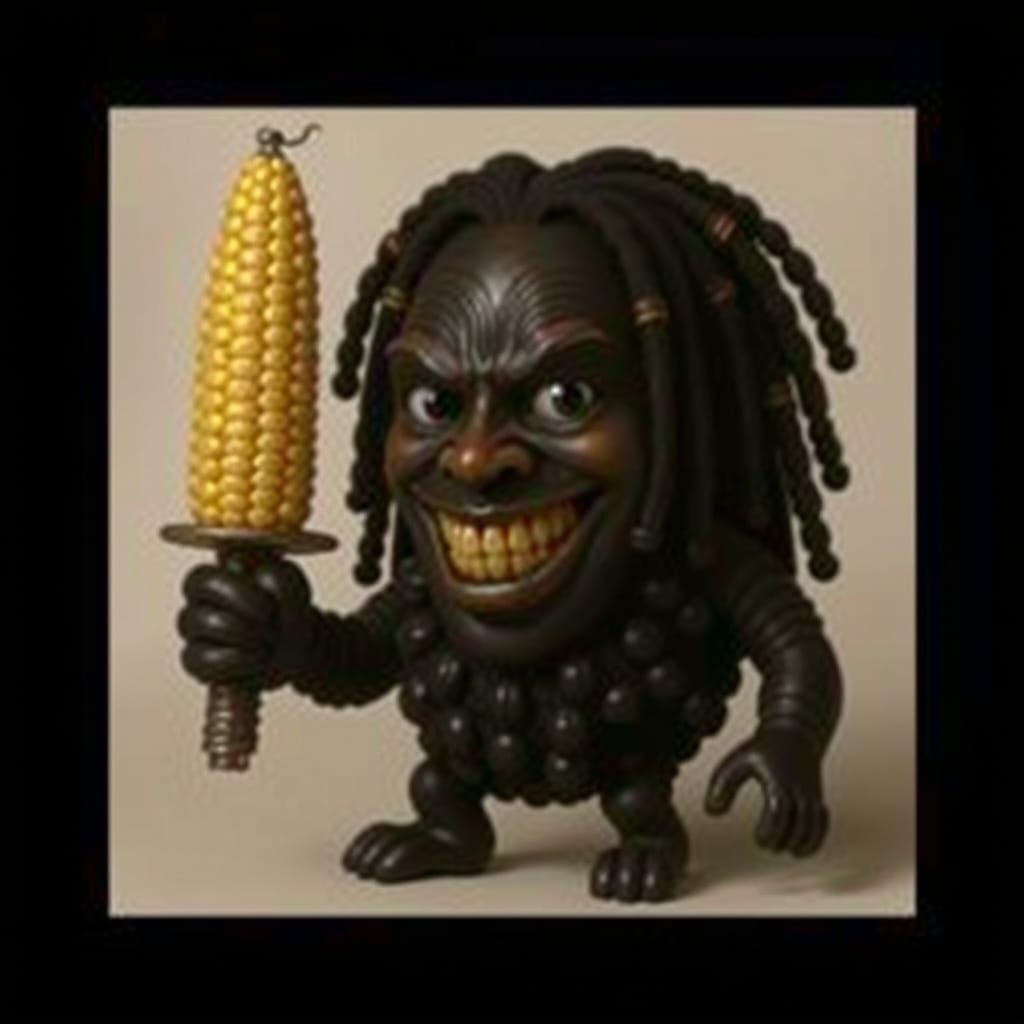 Surrealistic Pop Art Blackberry Devours Corn in Whimsical Sc...