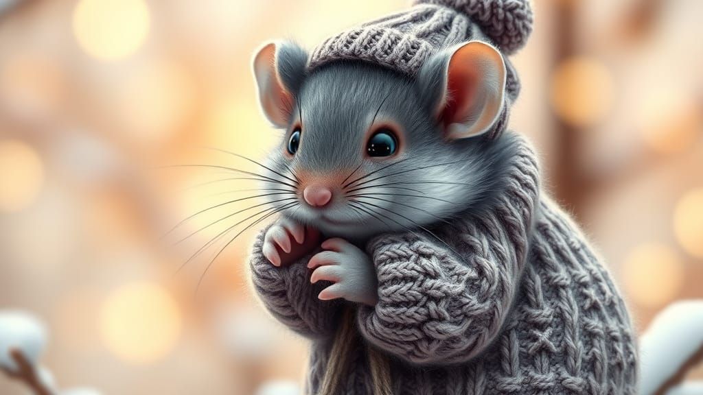 Whimsical Winter Mouse in Hyper-Realistic Style