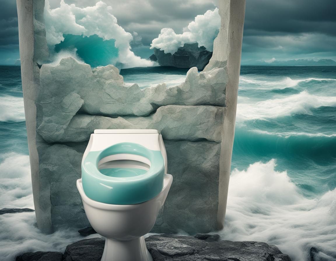 Surreal Toilet Overlooking Stormy Sea