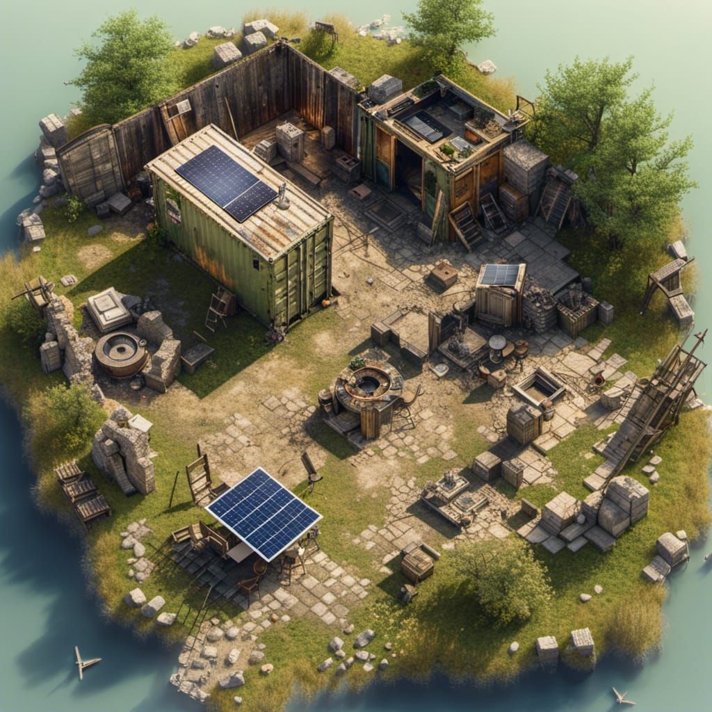 Camouflaged Shipping Container in Wilderness From Above