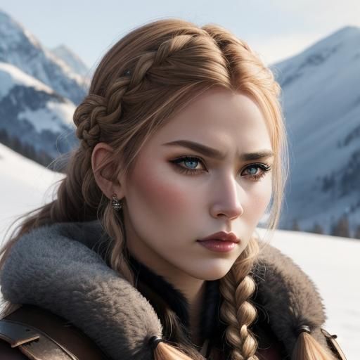 Fierce Barbarian Warrior Woman Portrait