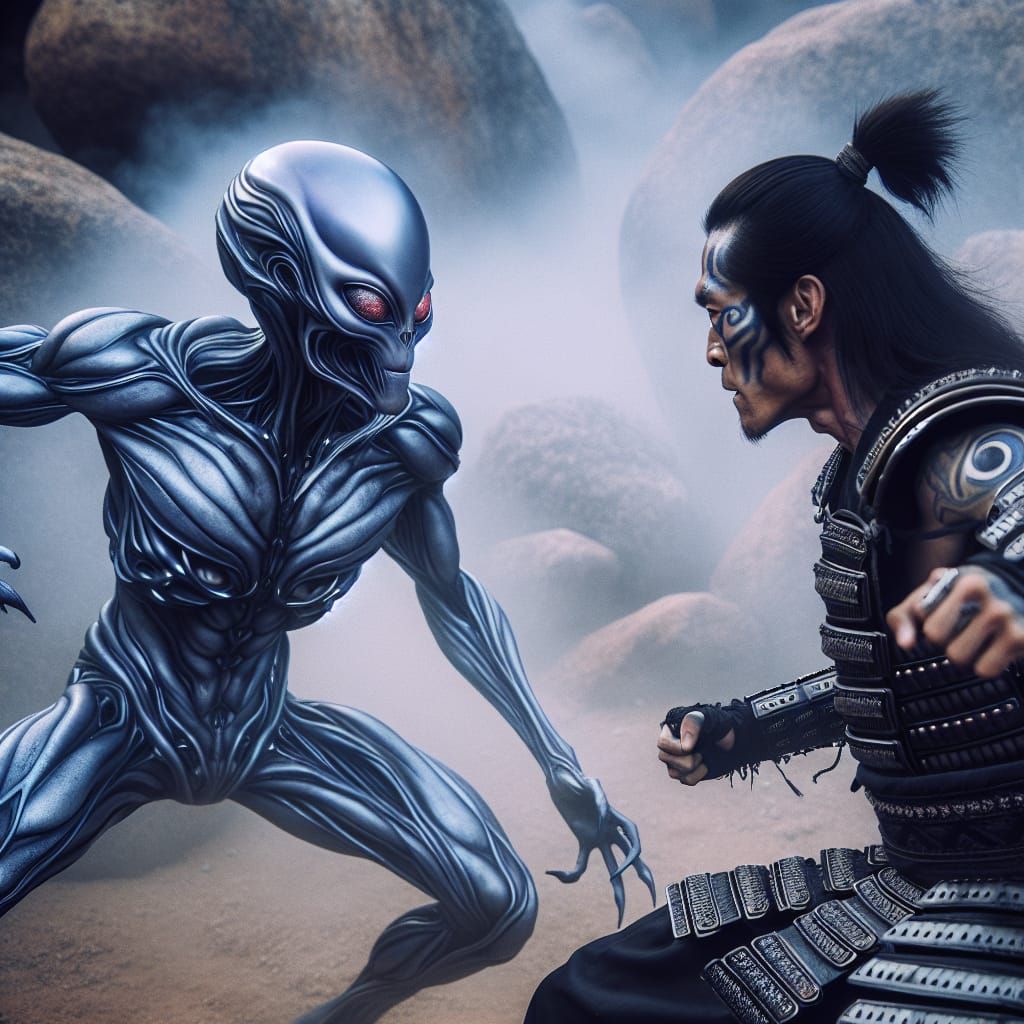 Intense Alien vs Samurai Duel of Powers