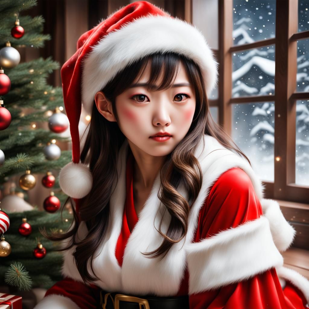 Dreamy Photo of Japanese Santa Girl