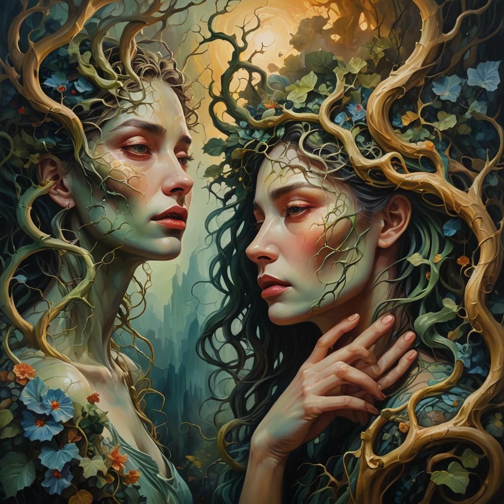 Surrealist Couple Surrounded by Ethereal Growths