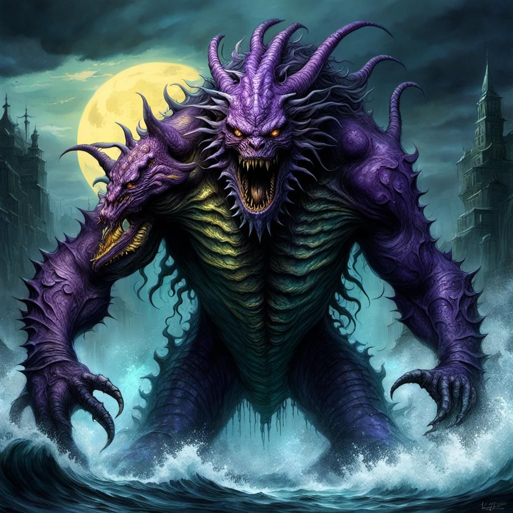 Detailed Sea Monster in Dark Fantasy Style
