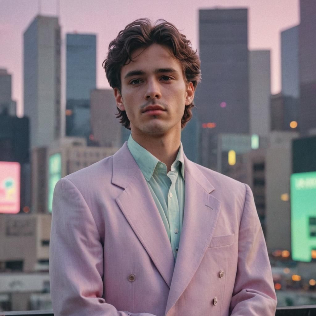 Vaporwave Portrait of 1980s Model