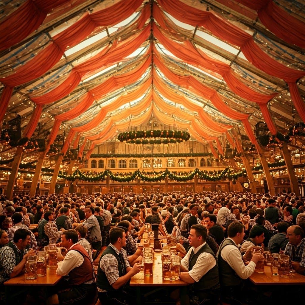 Oktoberfest in Munich's Hippodrome Tent, Impressionistic Sty...