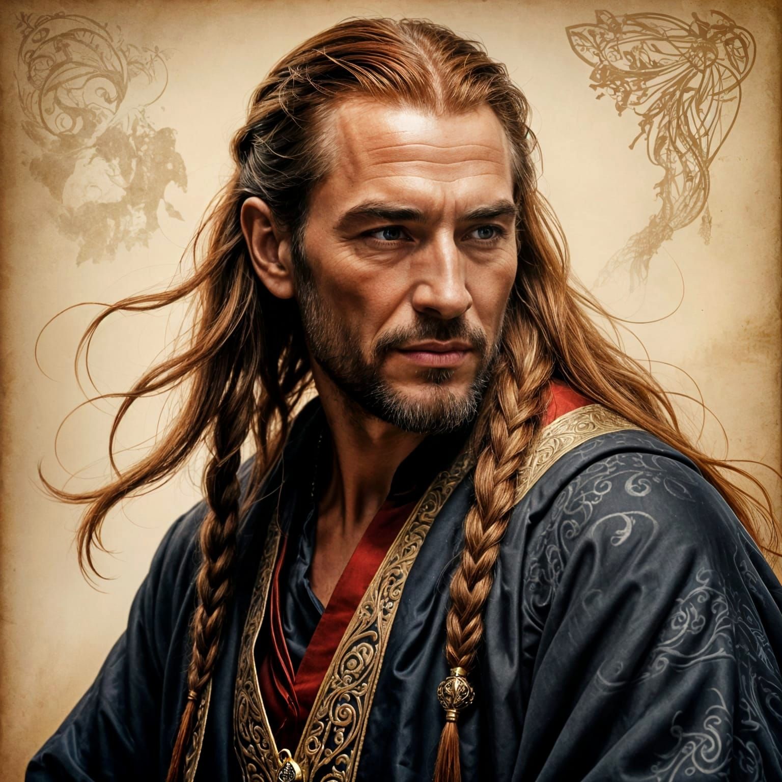 Elegant Sorcerer in Charcoal and Gold