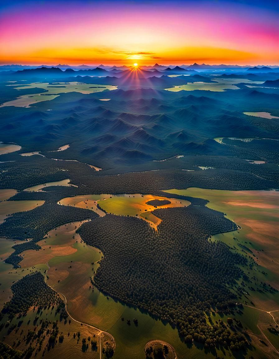 African Sunrise with Continental Silhouettes: Photorealistic...