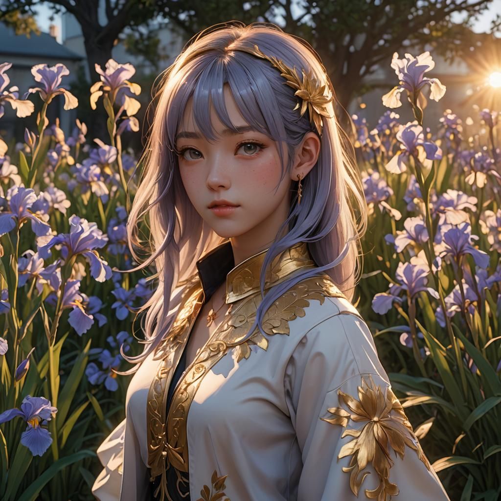 Girl with Iris Hair in Golden Hour Light
