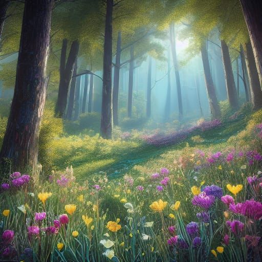 Red Tulip Field in Impressionistic Style