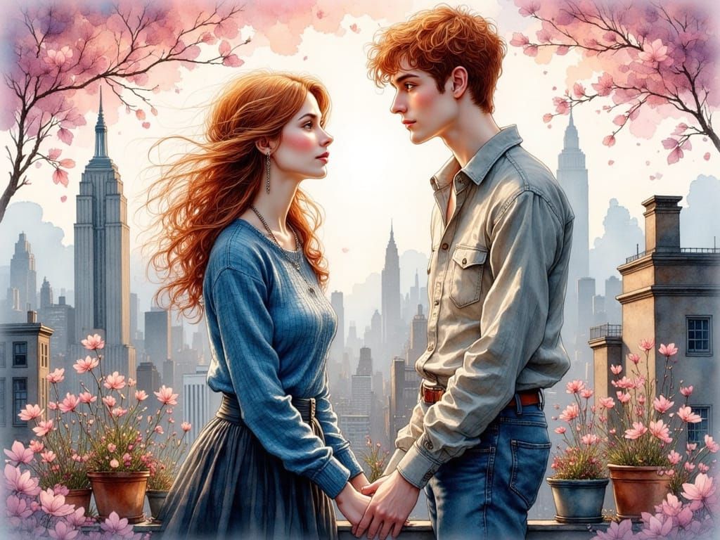 Young Woman Chooses Love on a Manhattan Rooftop in Vibrant, ...