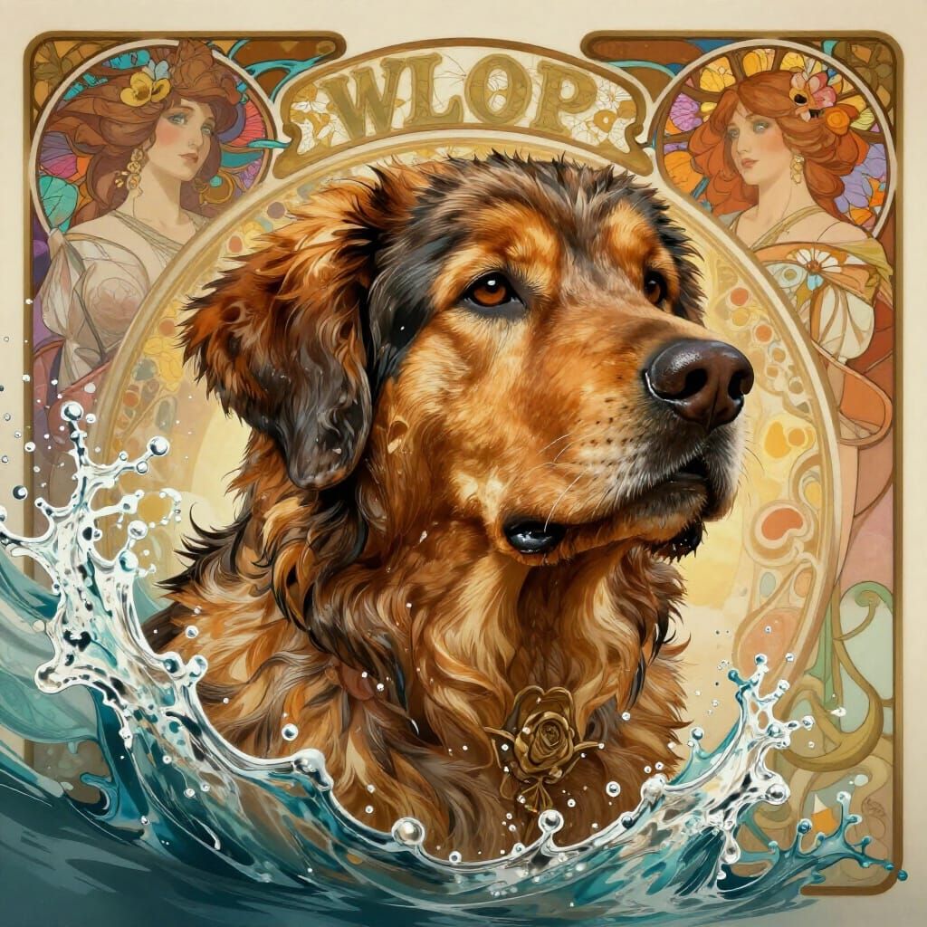 Dynamic Water Dog Portrait in Epic Fantasy Style