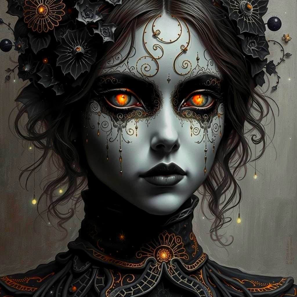 Ethereal Woman with Filigree, Charcoal Drawing