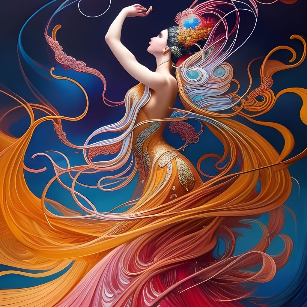 Dancing Woman with Solar Winds in Fluid Acrylic
