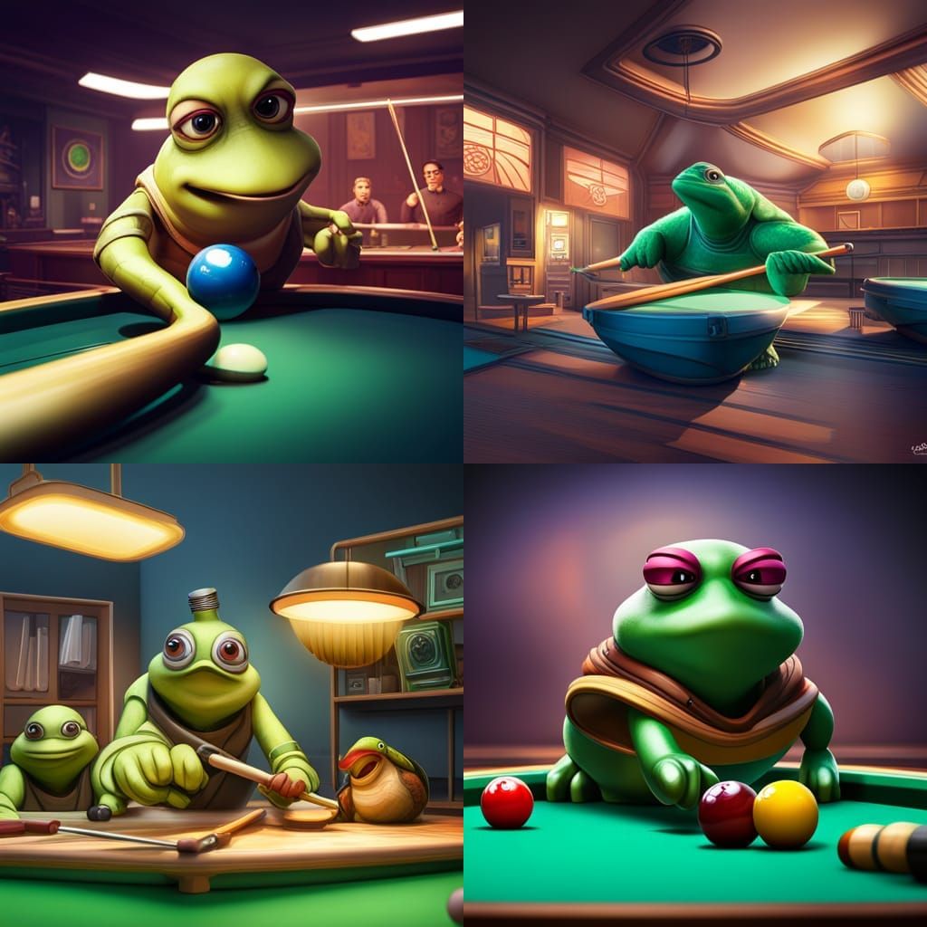 Turtle Plays Billiards: Pixar-Style 3D Digital Art