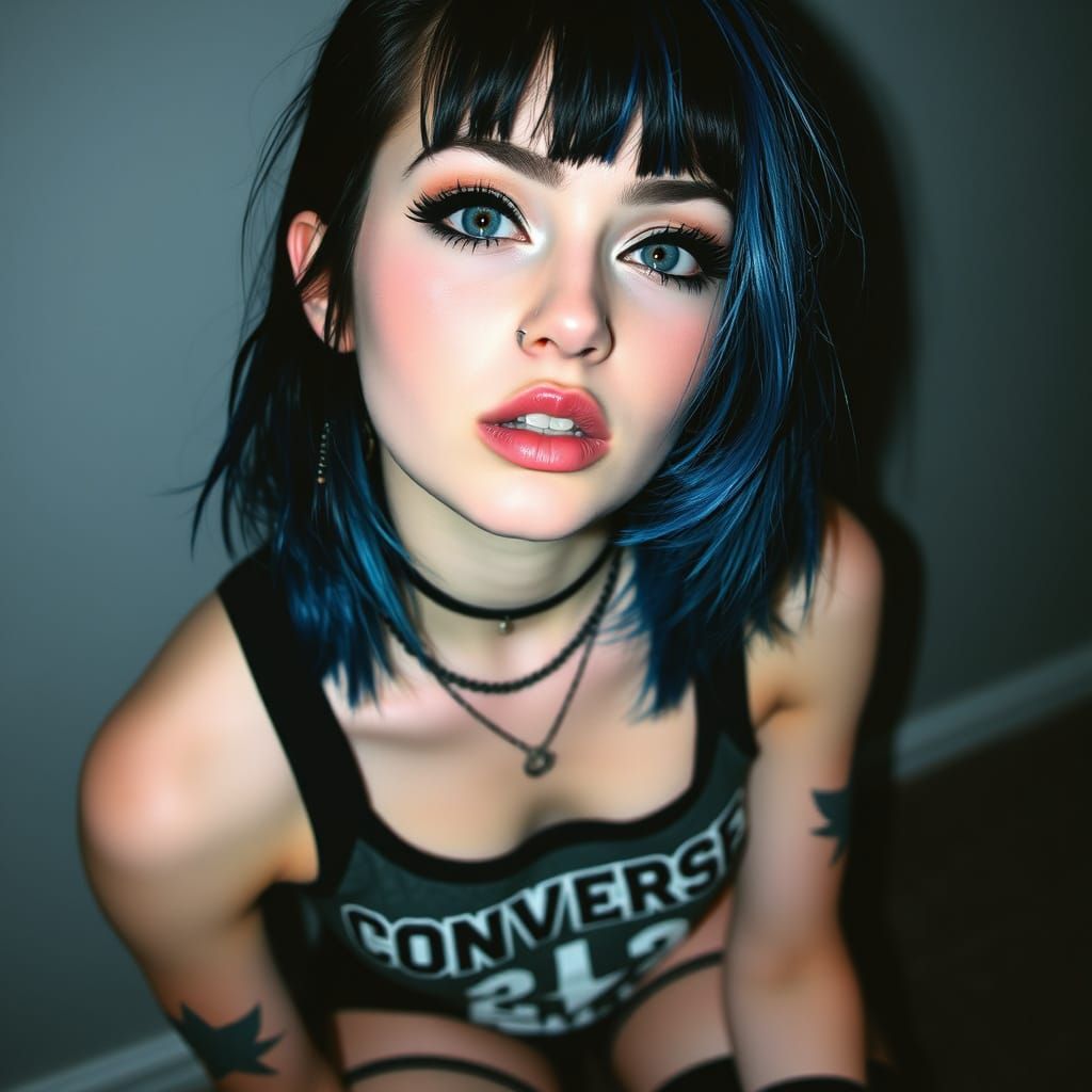 Emo Girl with Cheetah Print Hair, Moody Aesthetic