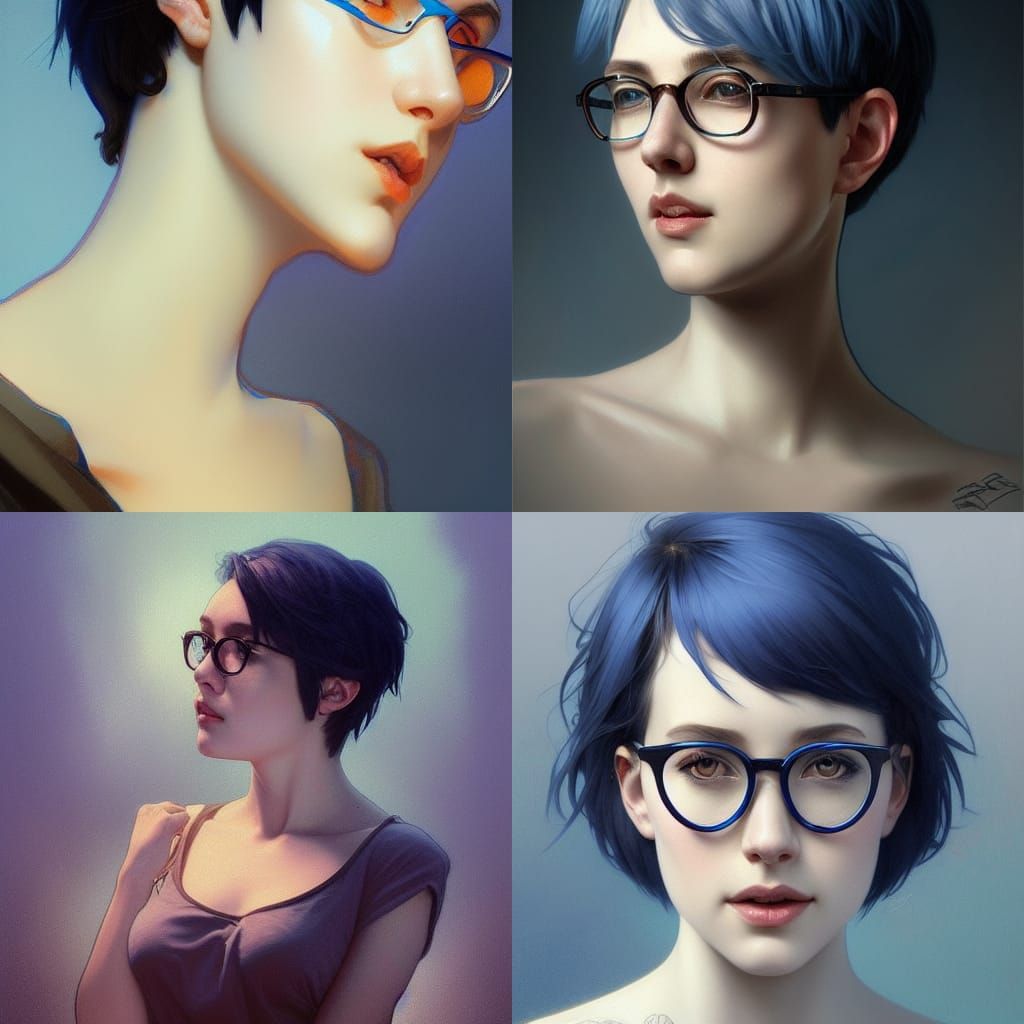 Blue-Haired Woman Portrait in Hyperdetailed Digital Art