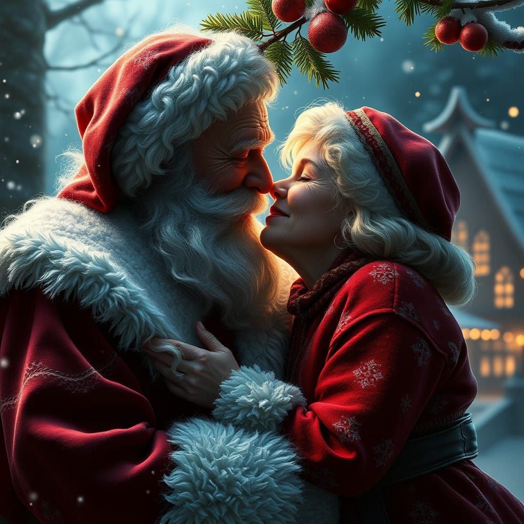 Holiday Magic Unfolds under the Mistletoe in Vibrant Fantasy...