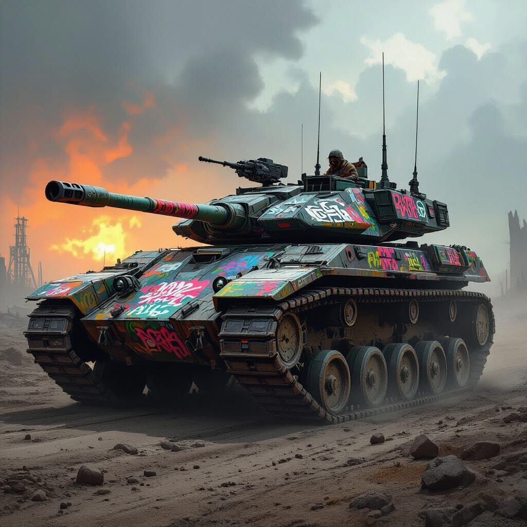 Post-Apocalyptic Tank in Dystopian Wasteland