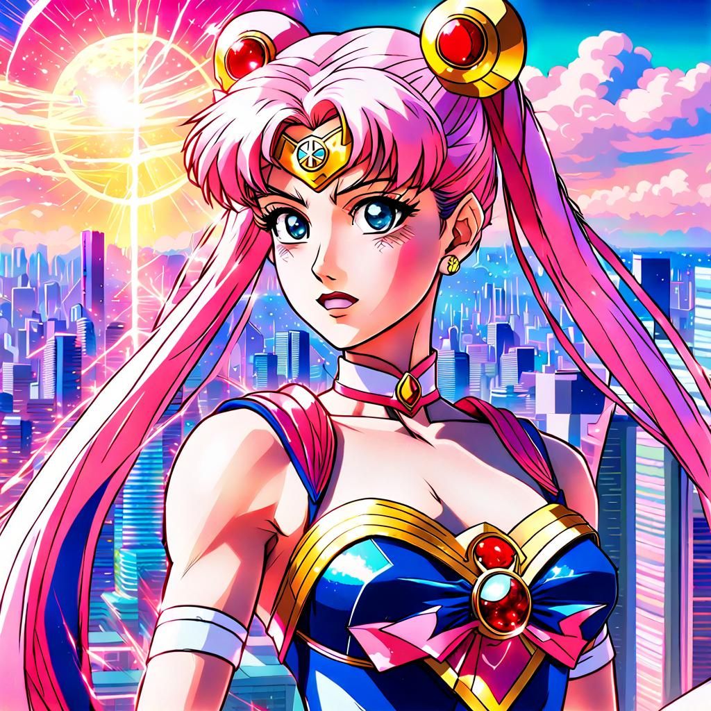 Sailor Moon's Superhero Transformation in Manga Style