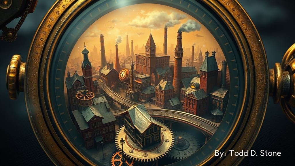 Steampunk Town Inside Pocket Watch, Moody Lighting
