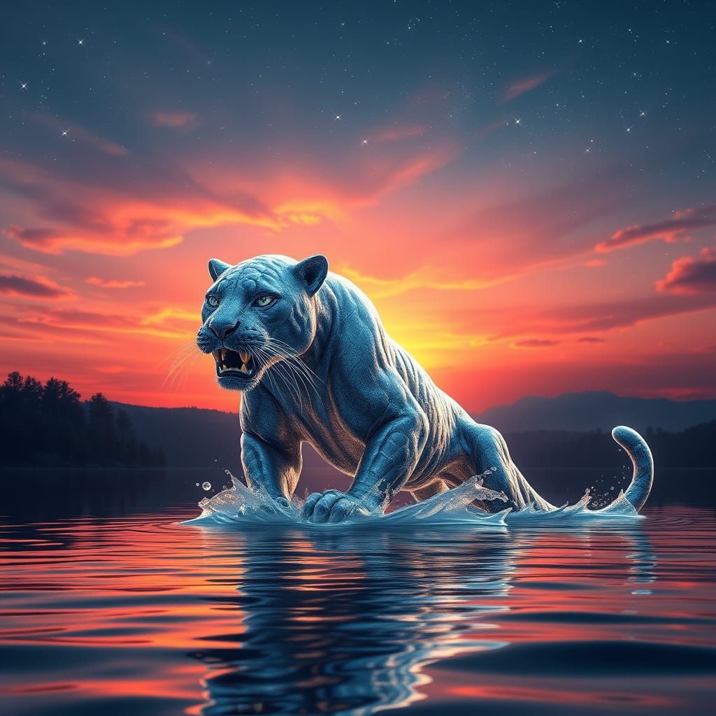 Majestic Water Panther in Ethereal Sunset