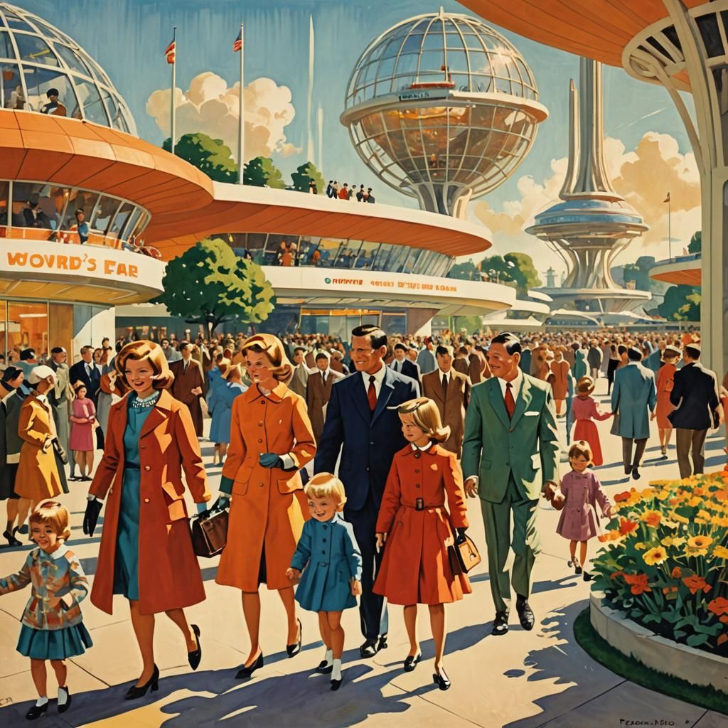 1964 World's Fair Illustration in Mid-Century Style