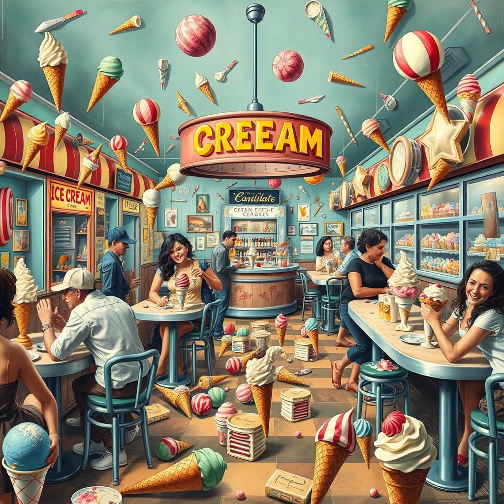 Whimsical Ice Cream Parlor Scene in Vibrant Colors