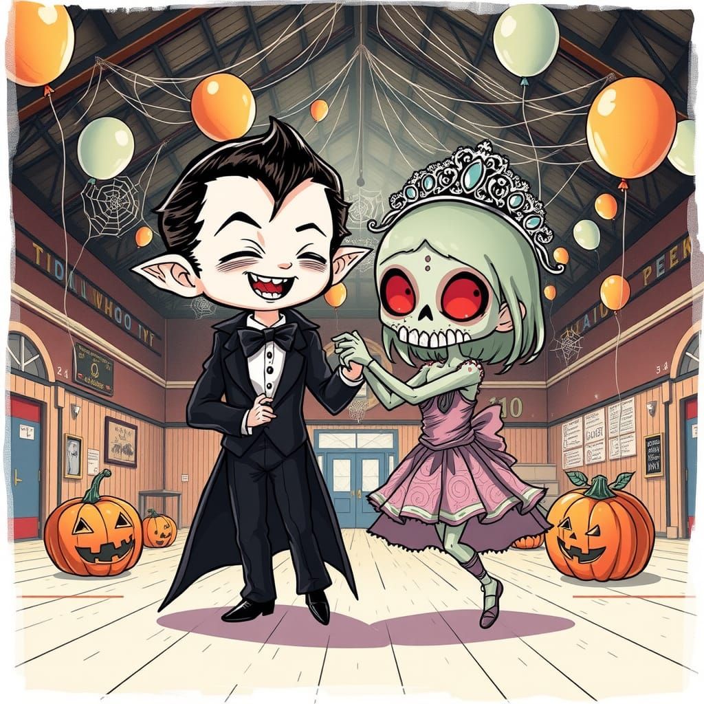 Whimsical Vampire Dances with Zombie in Haunted High School ...