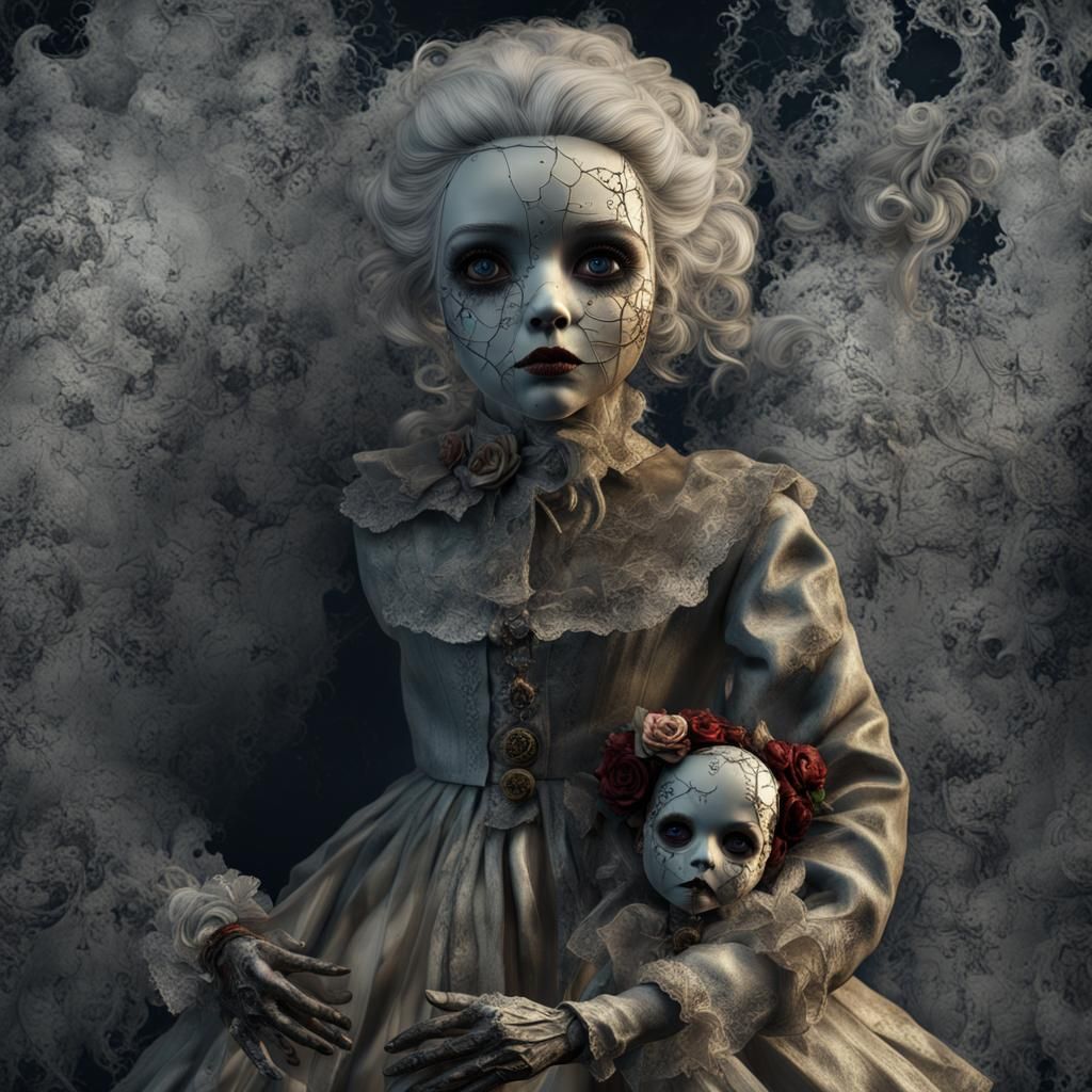 Decayed Doll Mask: Shabby Chic Noir in Matte Painting