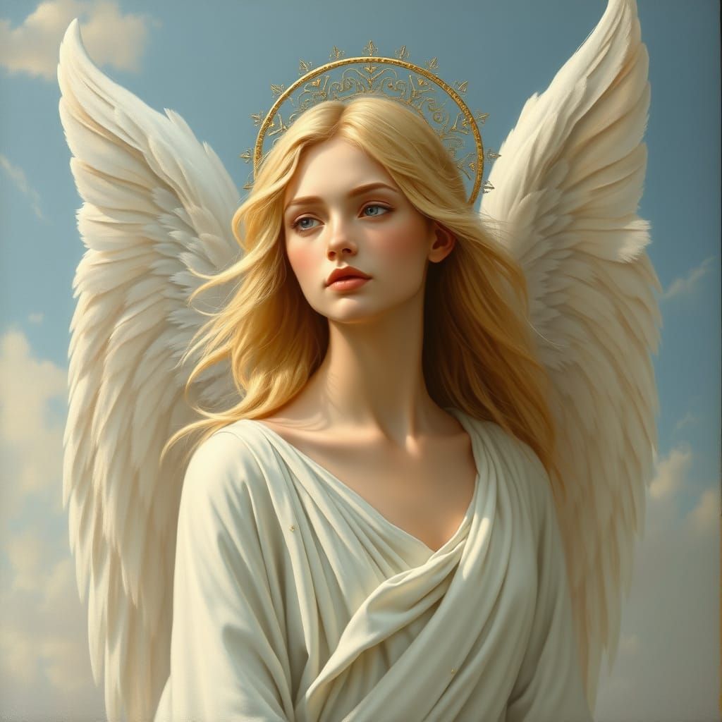 Ethereal Angel in Realistic Oil Painting Style