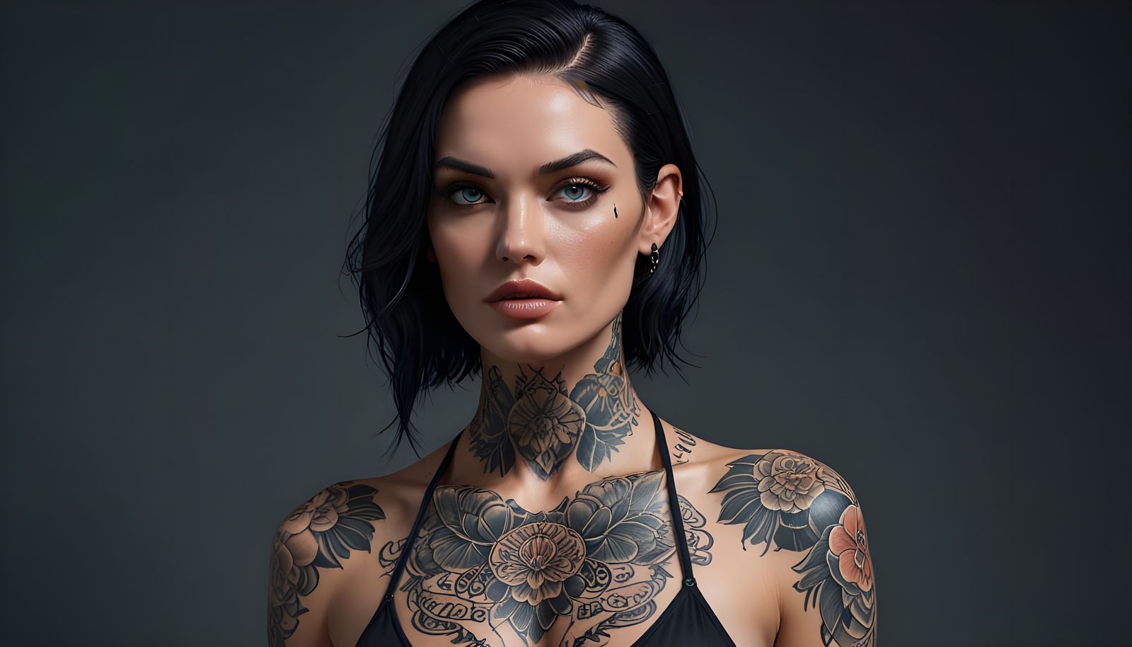 Beautiful Supermodel Lilith in Realistic Tattooed Bikini