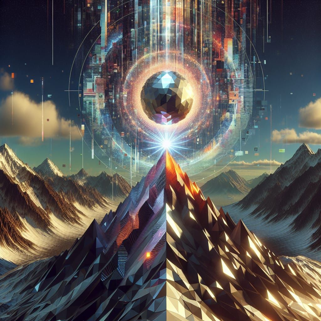 Glitched Pyramid and Crystal Sphere at Earth's Peak