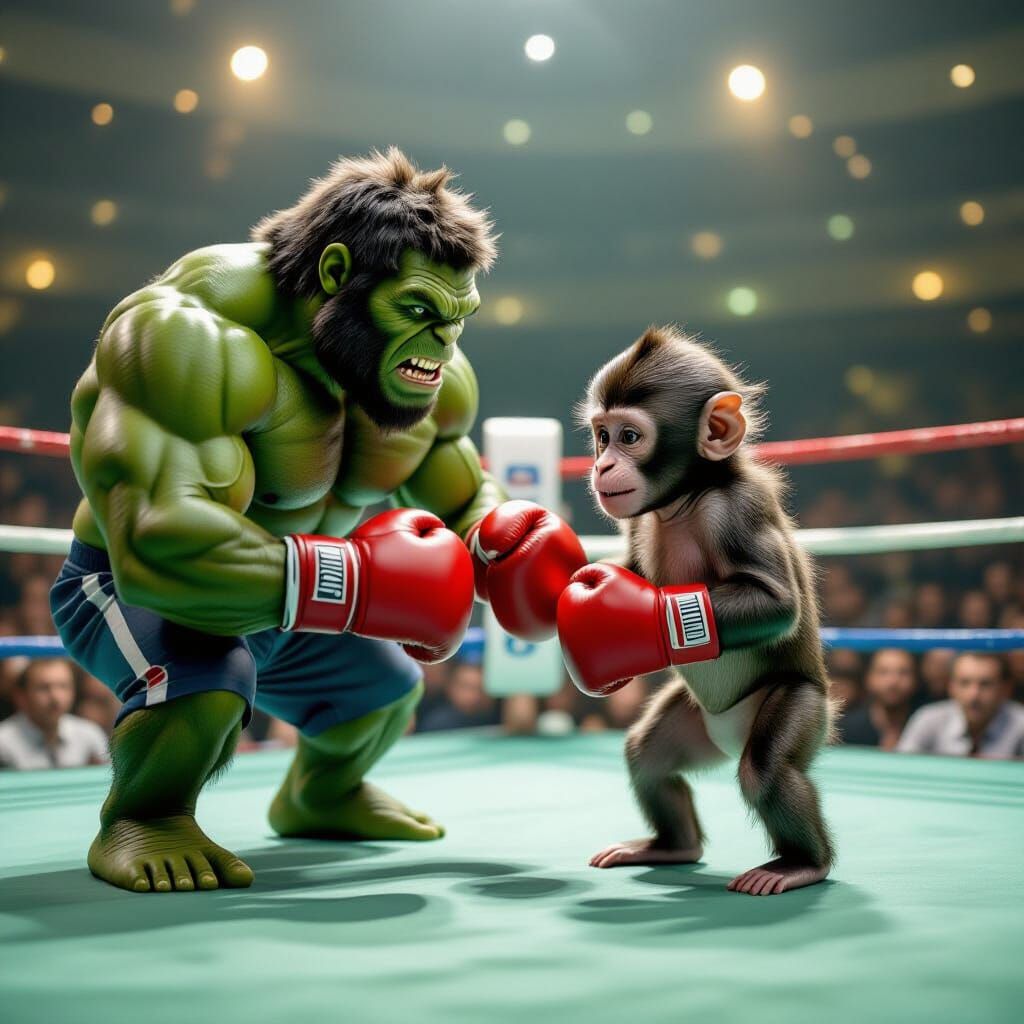Baby Baboon Boxer vs. Hulk in Dramatic Ring