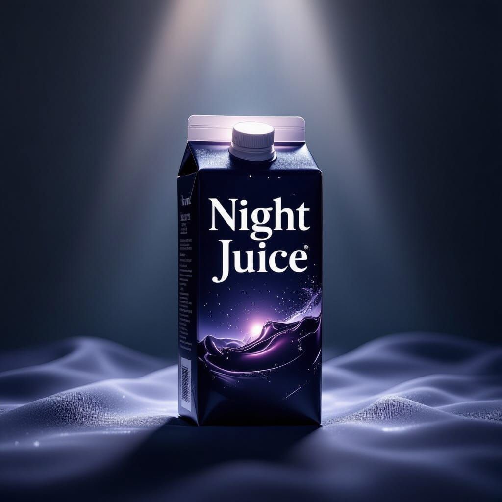 Realistic "Night Juice" Box in Moody, Cinematic Light