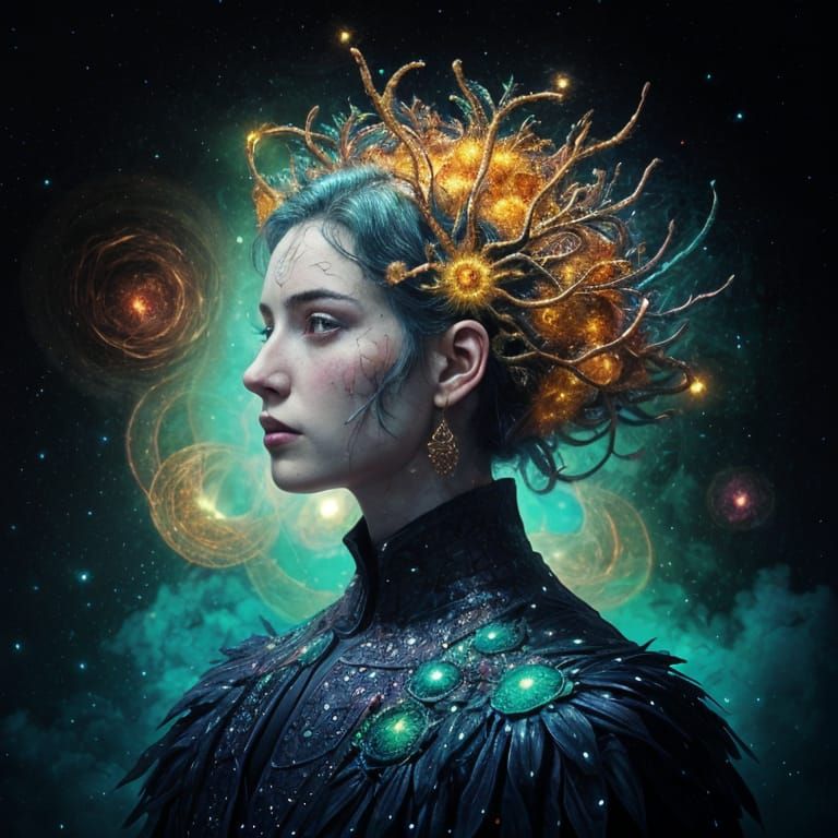 Surreal Supernova Brain in Pointillist Photography Style